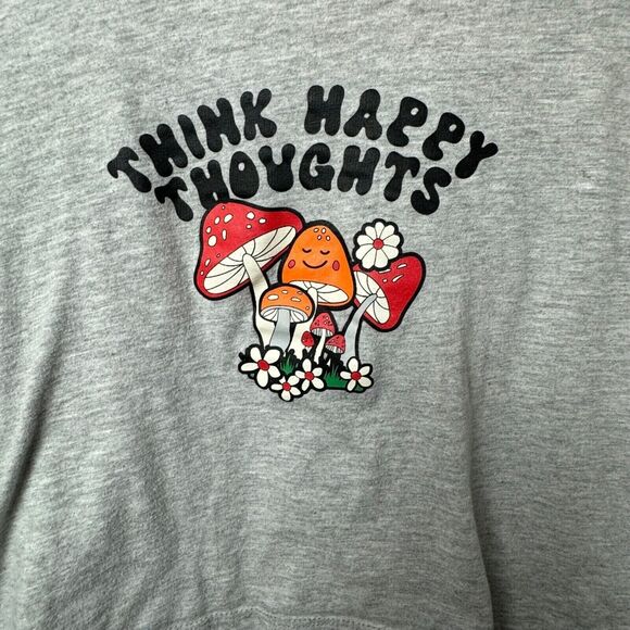 Streetwear Society Gray Cropped Graphic Tee XL “Think Happy Thoughts” Mushrooms - Picture 2 of 4